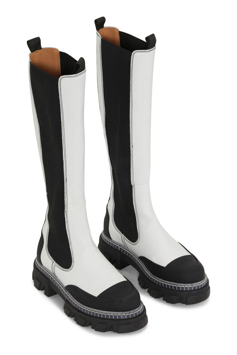 High Chelsea Boots, Leather, in colour Egret - 2 - GANNI