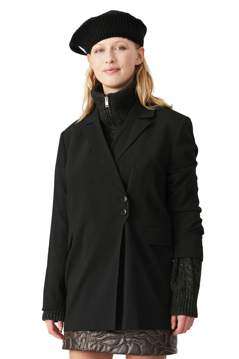 Relaxed Suit Blazer, Elastane, in colour Black - 3 - GANNI