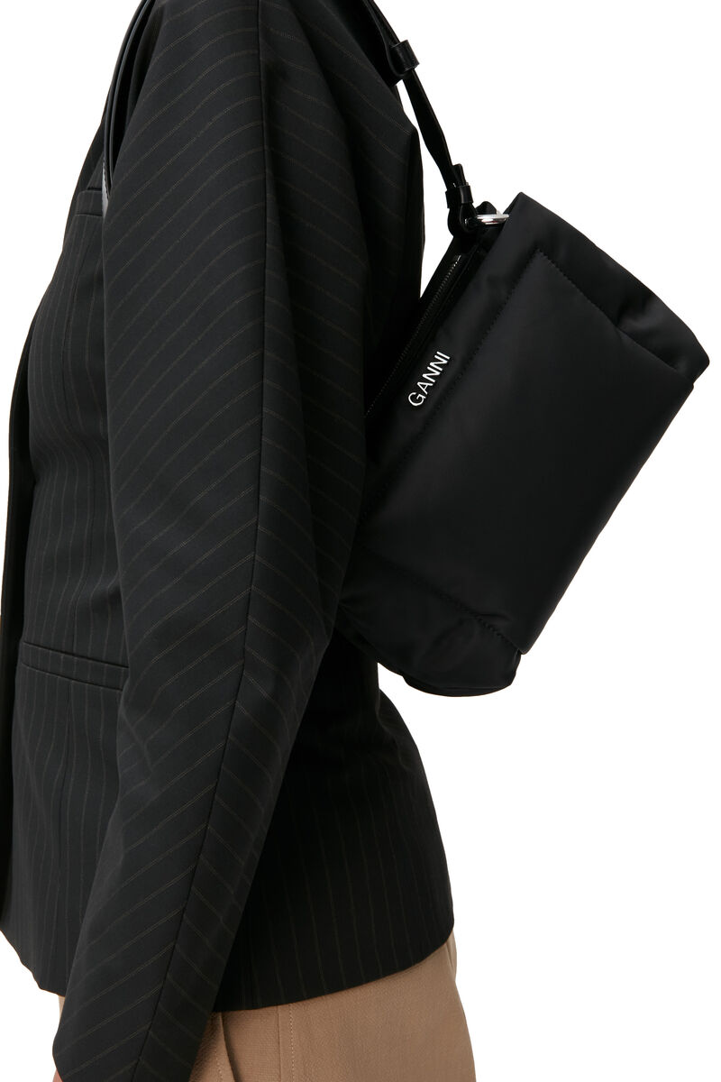 Medium Pillow Baguette Bag, Leather, in colour Black - 3 - GANNI