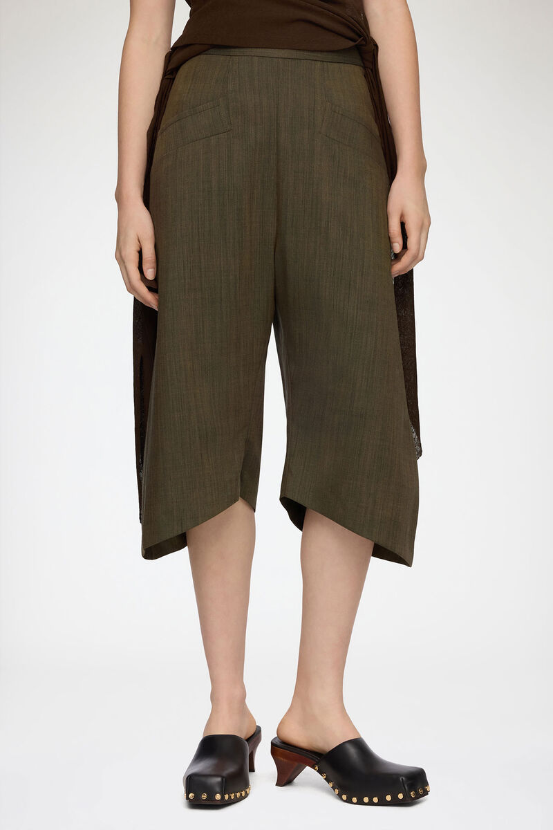 Capri Trousers in Brown Wool Melange, Recycled Wool, in colour Canteen - 2 - GANNI