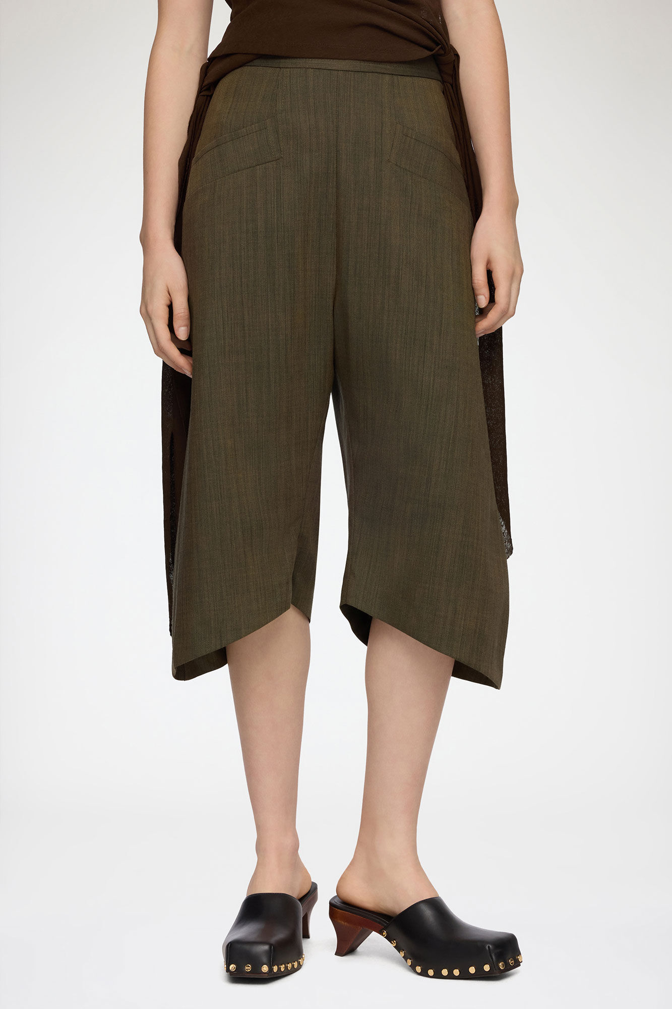 Capri Trousers in Brown Wool Melange, Recycled Wool, in colour Canteen - 2 - GANNI