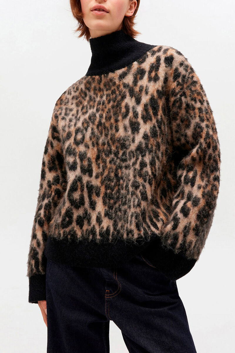 Leopard Open Back Sweater, Alpaca, in colour Leopard - 1 - GANNI