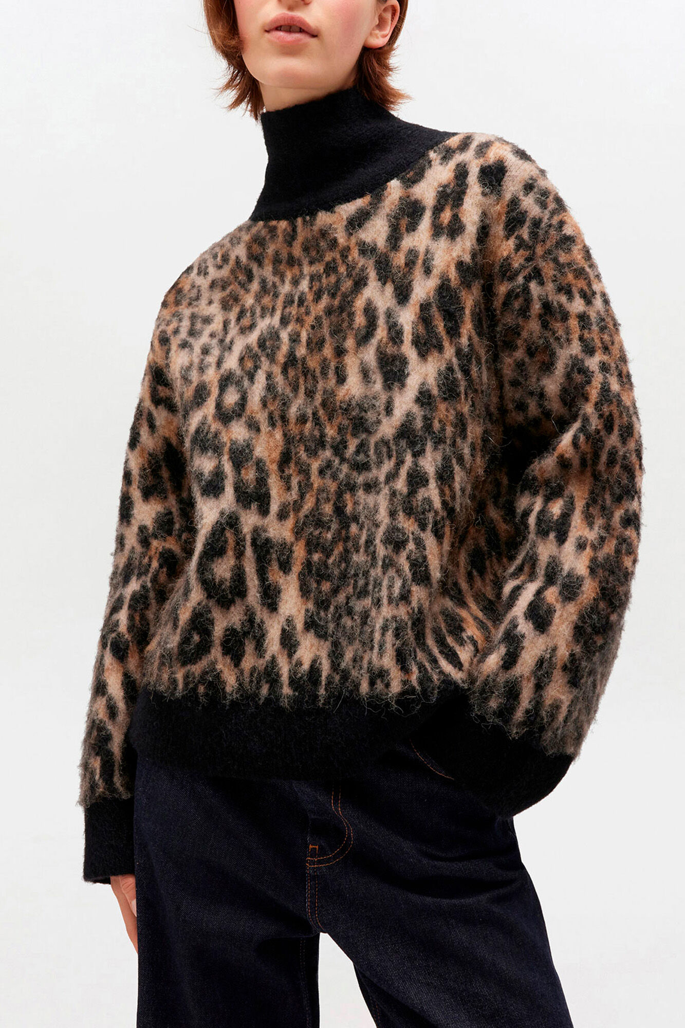 Leopard Open Back Sweater, Alpaca, in colour Leopard - 1 - GANNI