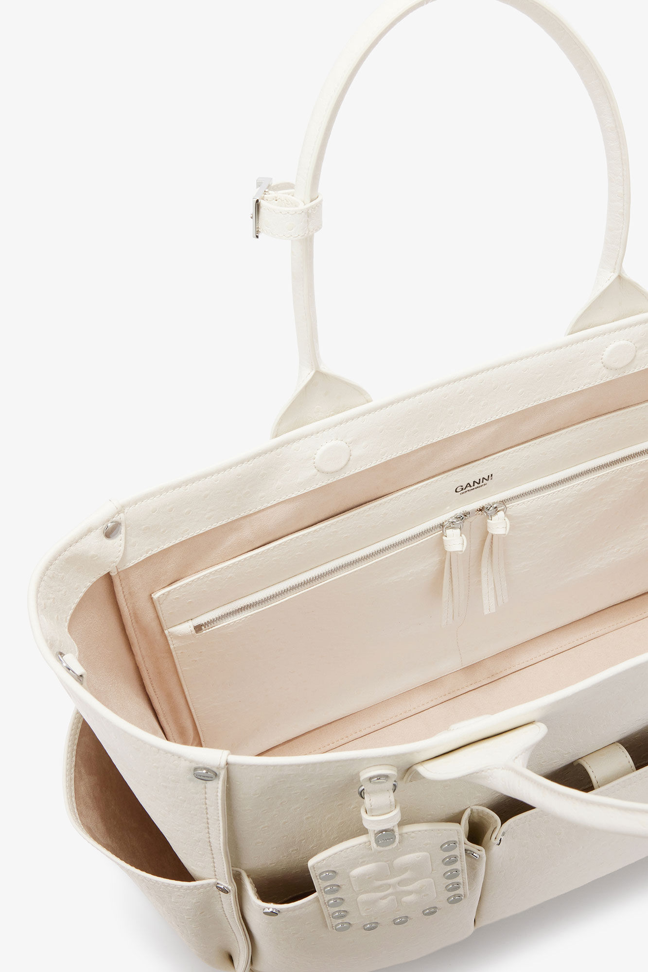 Posy Bag in White Ostrich, Recycled Polyester, in colour Egret - 3 - GANNI