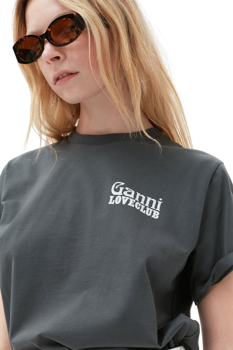 Relaxed Loveclub T-shirt , Cotton, in colour Volcanic Ash - 5 - GANNI