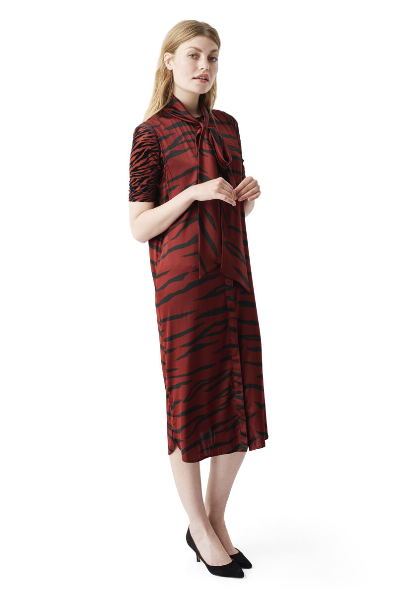 Iona Silk Dress, in colour Brick Tiger - 1 - GANNI