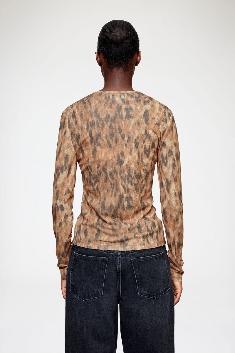 Long-sleeve in Printed Marl Mesh, Recycled Polyester, in colour Burro - 3 - GANNI