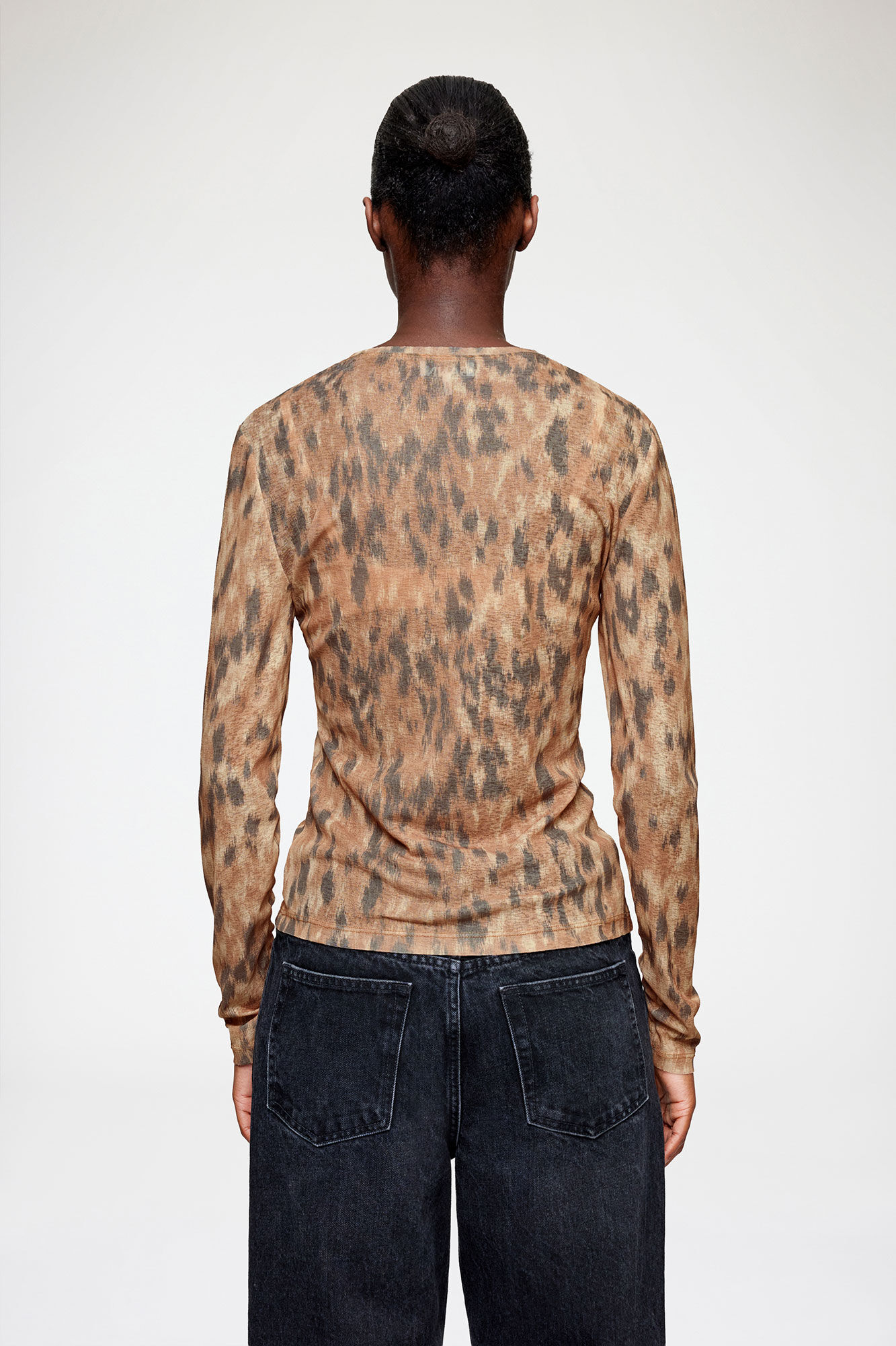 Long-sleeve in Printed Marl Mesh, Recycled Polyester, in colour Burro - 3 - GANNI