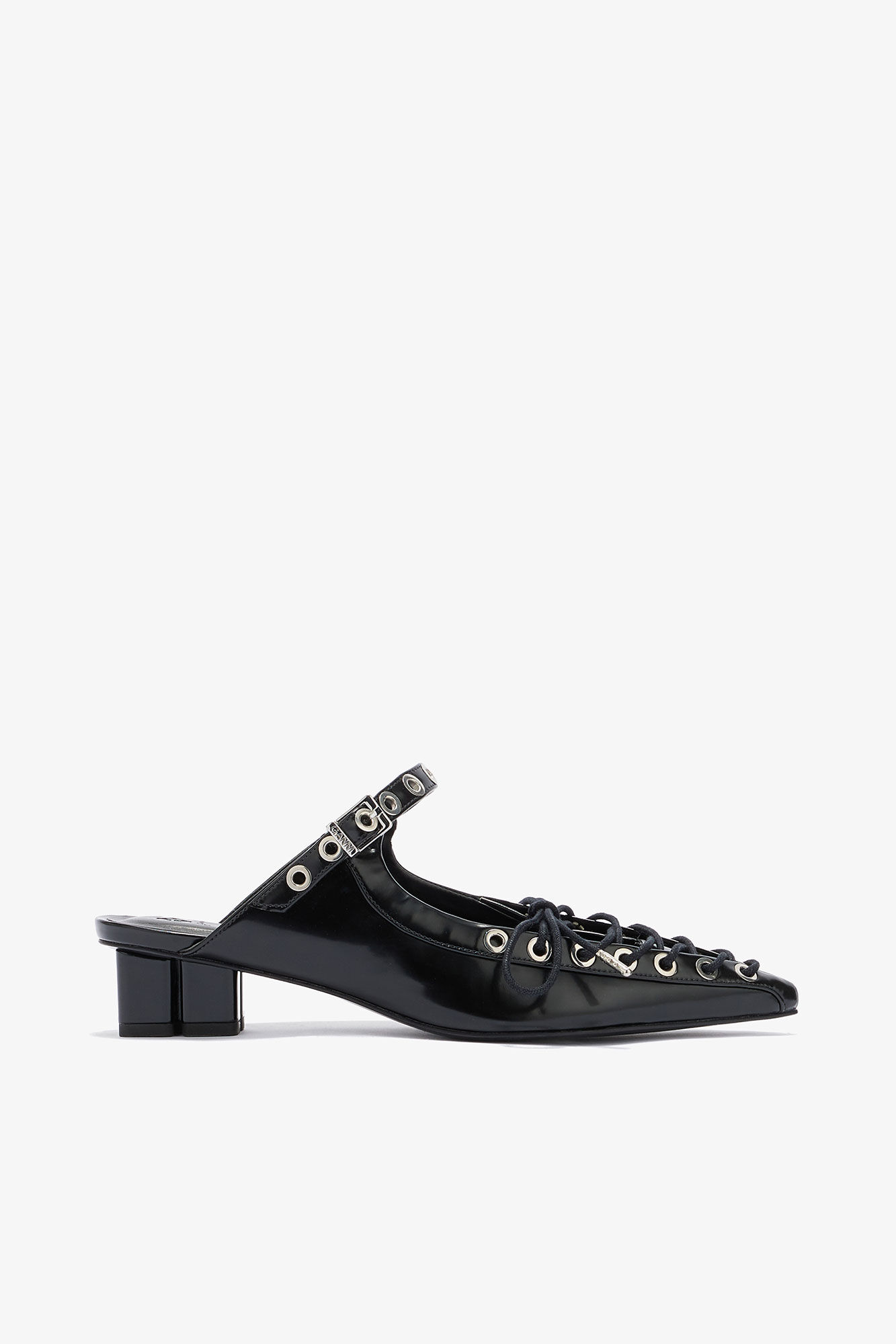 Ganni Donna Nero Lace-Up Mules In Oleatex - Size 41 - Immagine 1