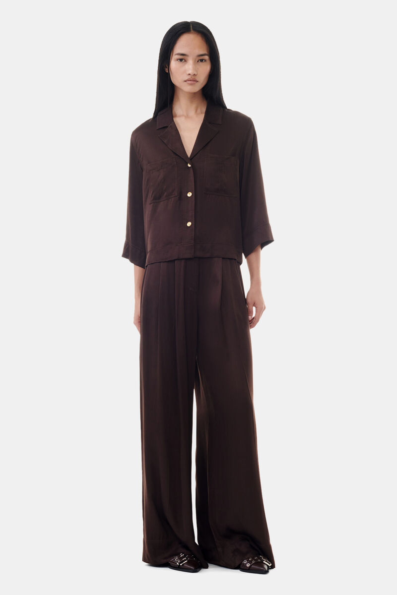 Mole Brown Washed Satin Crop Shirt | GANNI
