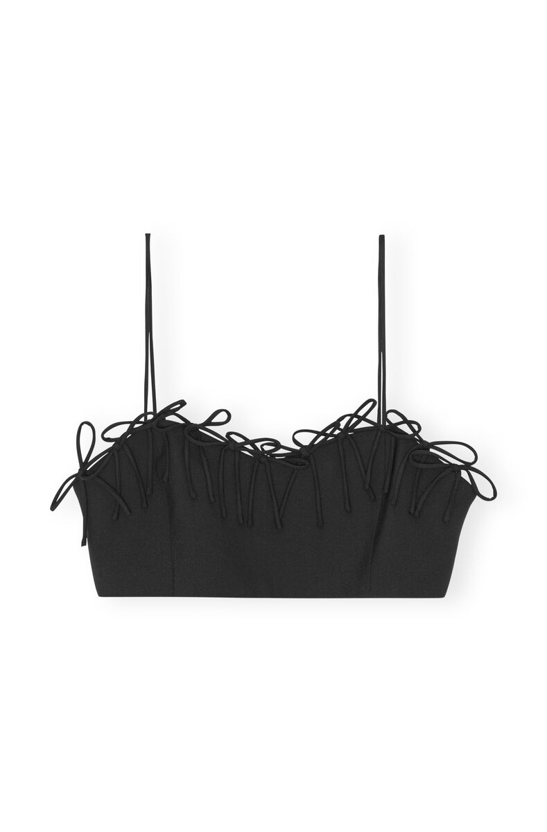 Black Drapey Melange Sleeveless Top, Elastane, in colour Black - 1 - GANNI