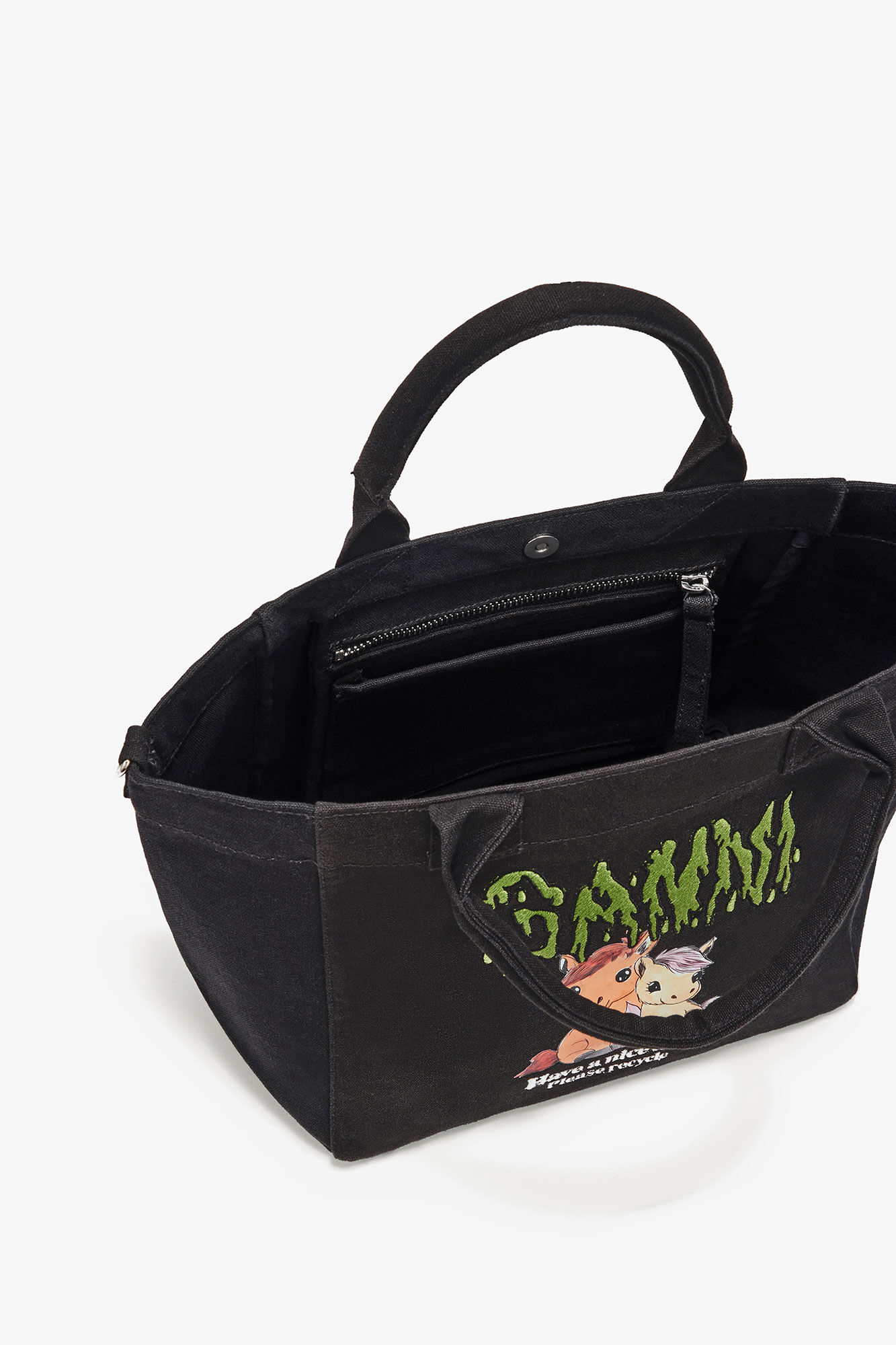 ポニーのプリント入りスモール Easy ショッパー, Recycled Cotton, in colour Phantom - 3 - GANNI