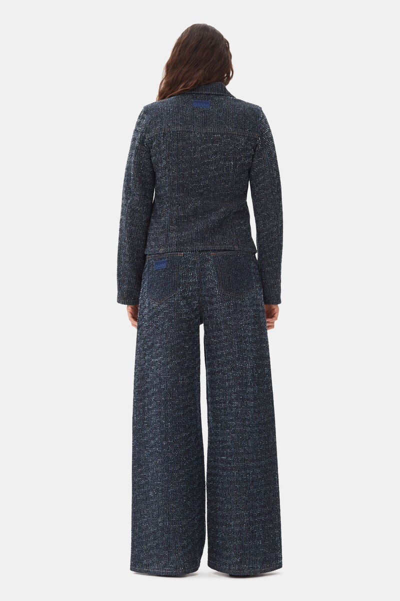 Blazer en denim duveteux bleu foncé, Cotton, in colour Rinse - 4 - GANNI
