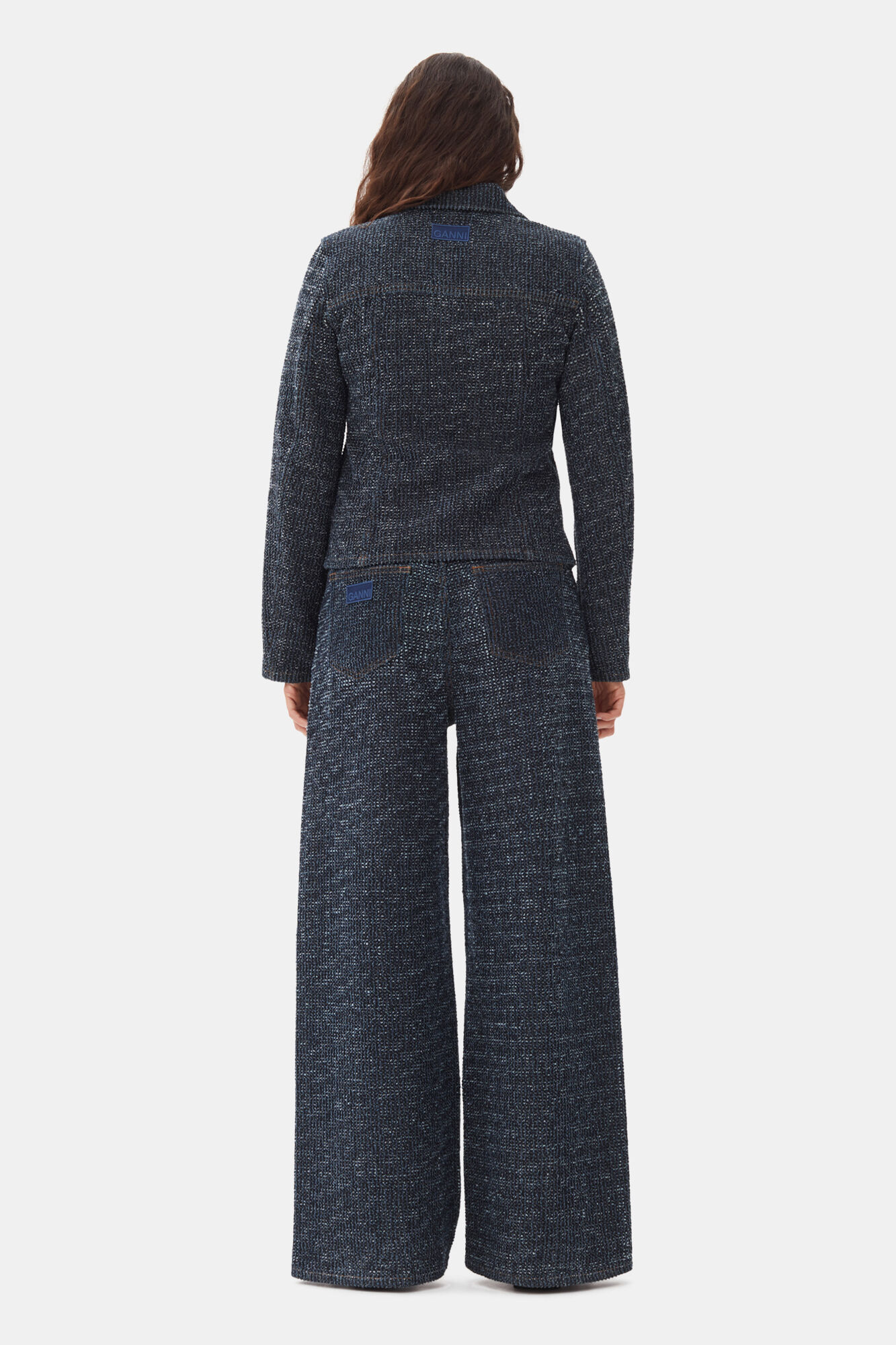 Blazer en denim duveteux bleu foncé, Cotton, in colour Rinse - 4 - GANNI