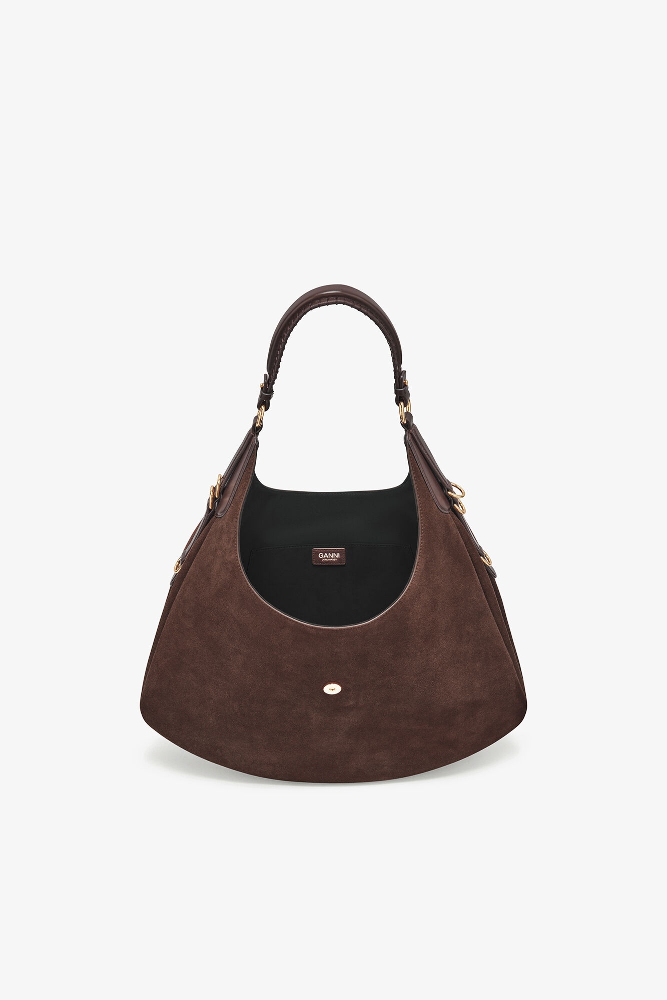 Brown Large Kat Bag in Suede, Recycled Leather, in colour Chicory Coffee - 3 - GANNI