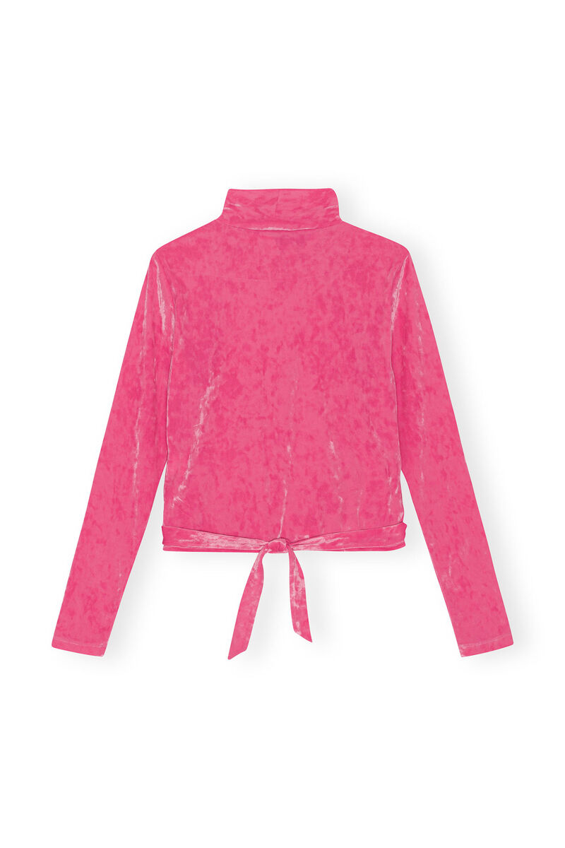 Velvet Wrap Blouse, Elastane, in colour Shocking Pink - 2 - GANNI