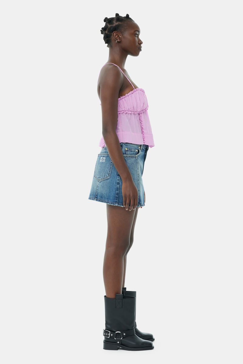Jupe Sparkle Logo Denim Mini, Cotton, in colour Tint Wash - 3 - GANNI