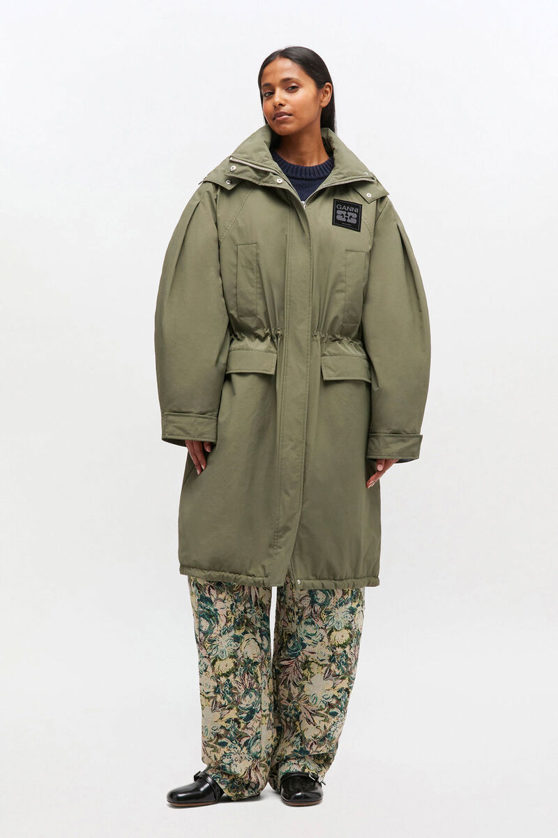 Manteau parka à trois couches vert, Nylon, in colour Kalamata - 1 - GANNI