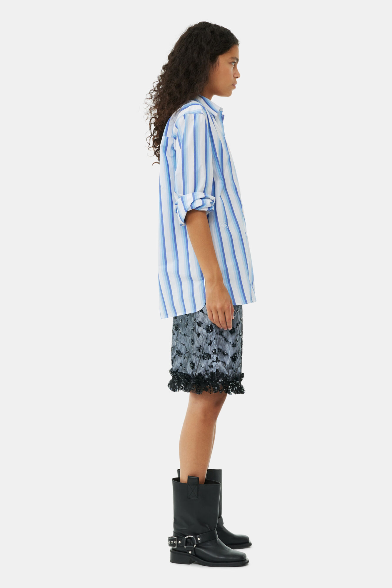 Chemise Blue Striped Cotton Oversized, Cotton, in colour Silver Lake Blue - 3 - GANNI