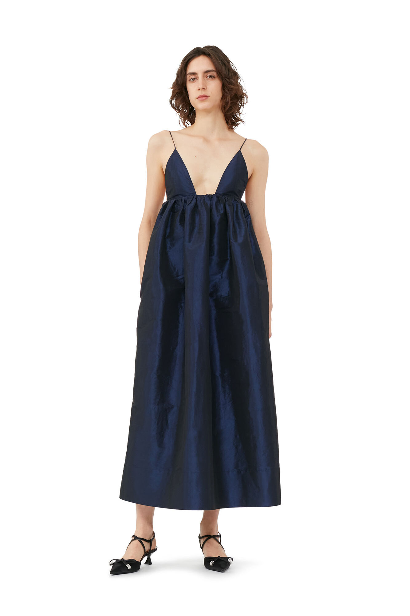 Blau glänzendes Taft-Trägerkleid, Polyester, in colour Sodalite Blue - 1 - GANNI