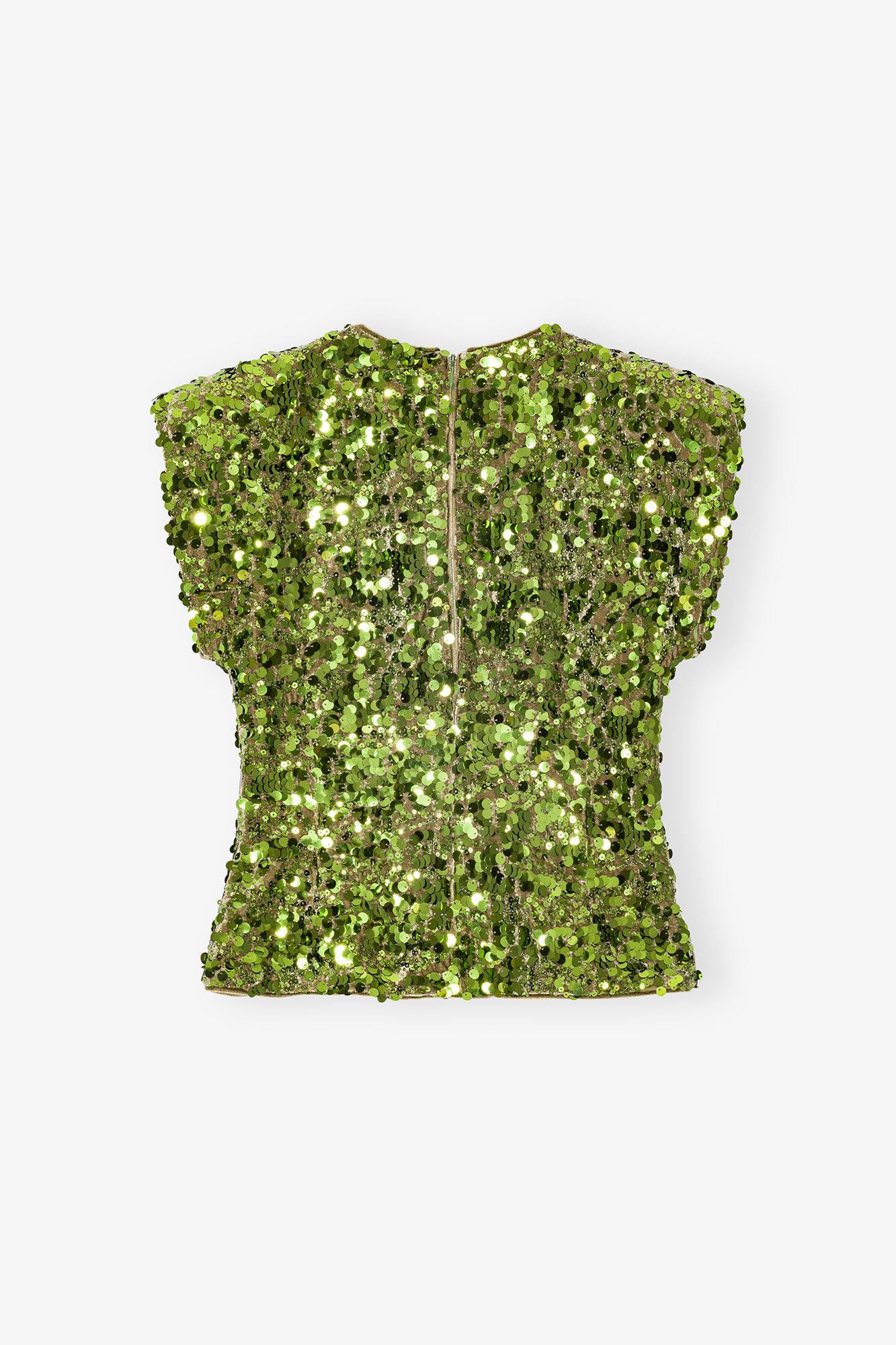Green Velvet Sequin Blouse, Elastane, in colour Titanite - 2 - GANNI