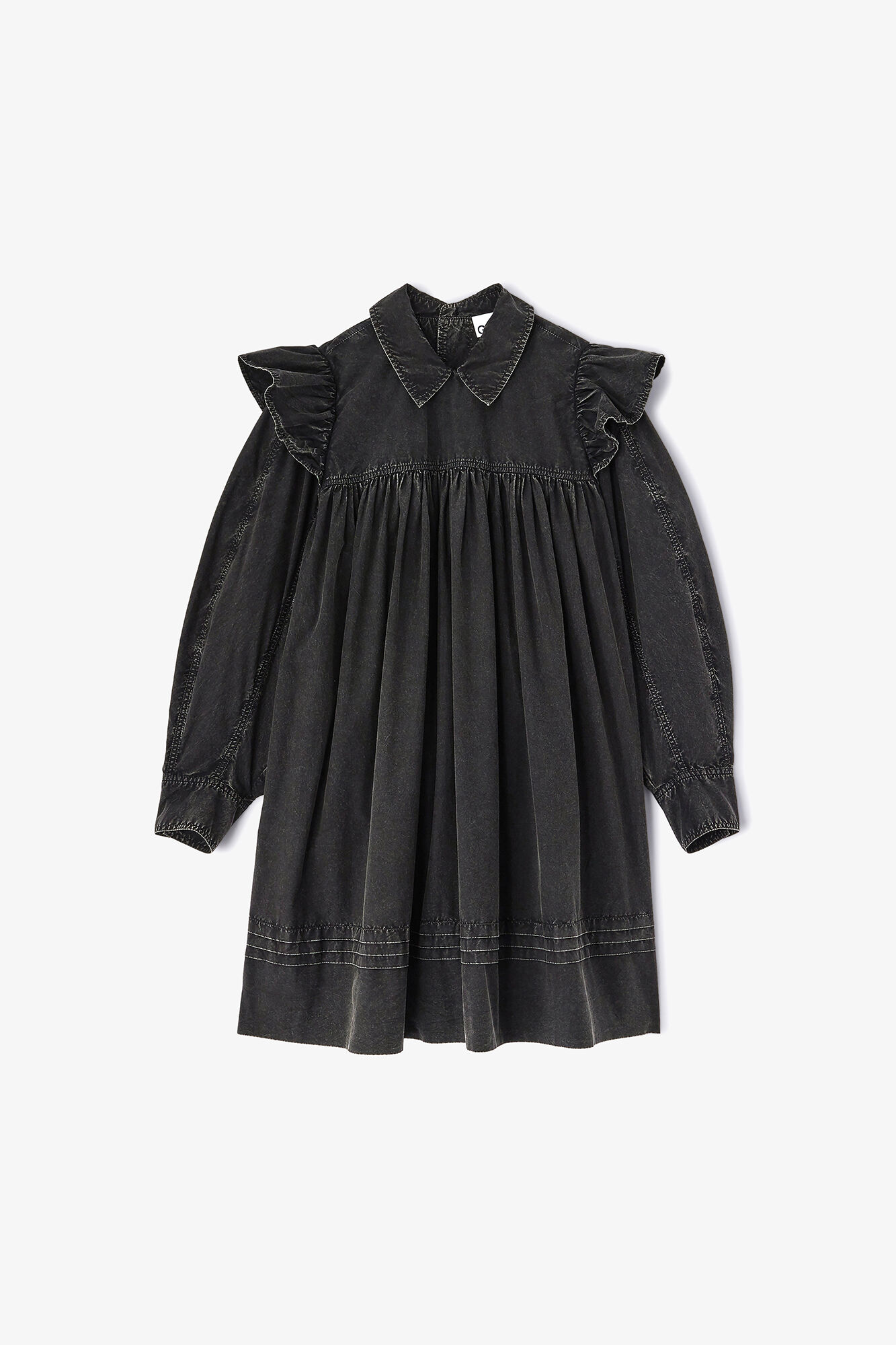 Mini robe chemise noire d&eacute;lav&eacute;e, Organic Cotton, in colour Black - 1 - GANNI