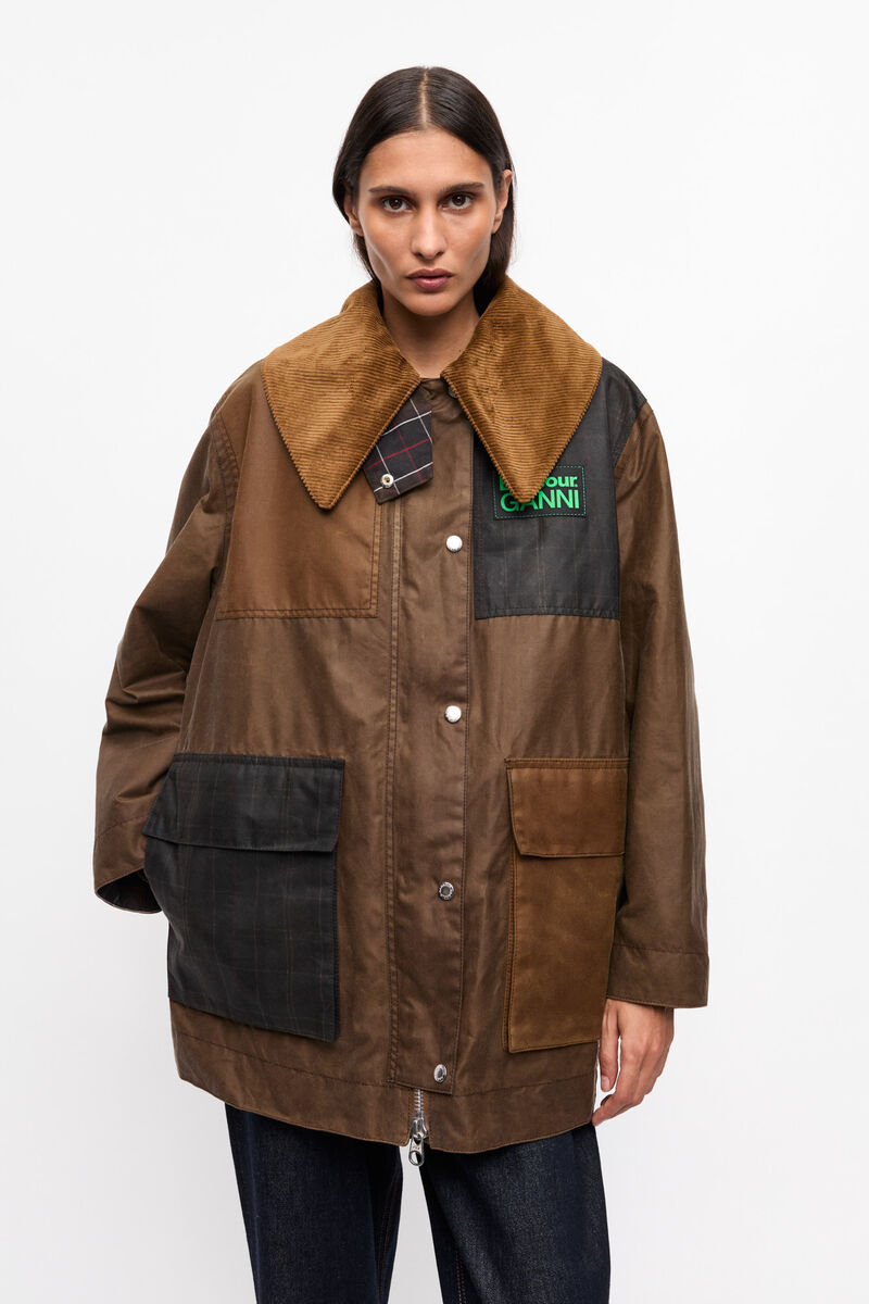 GANNI x Barbour Waxed-duffelcoat, Cotton, in colour Teak - 2 - GANNI