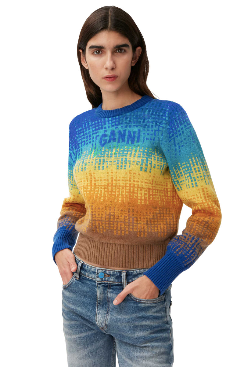 Graphic Wool Pullover, Recycled Polyamide, in colour Cloisonne - 3 - GANNI