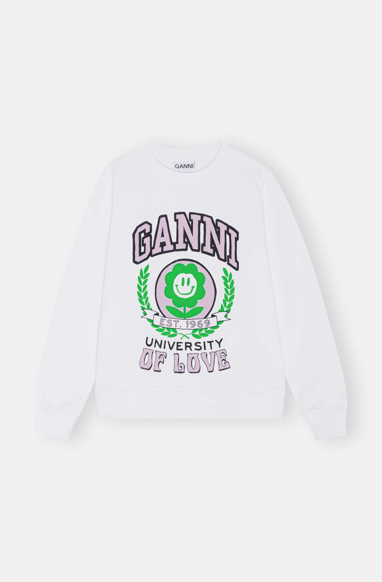 Flower University Of Love Sweatshirt, Organic Cotton, in colour Bright White - 1 - GANNI