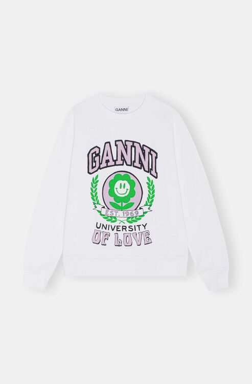 가니 맨투맨 Ganni Flower University Of Love Sweatshirt,Bright White