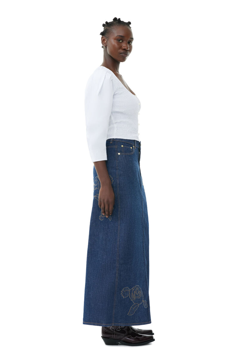 Denim Rose Maxi Skirt, Cotton, in colour Rinse - 2 - GANNI