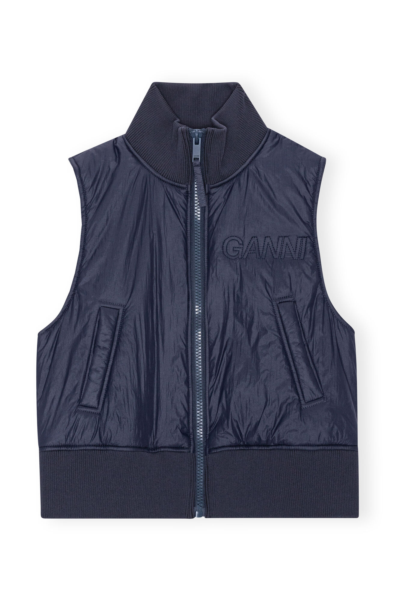 Light Padded Vest, Nylon, in colour Sky Captain - 1 - GANNI