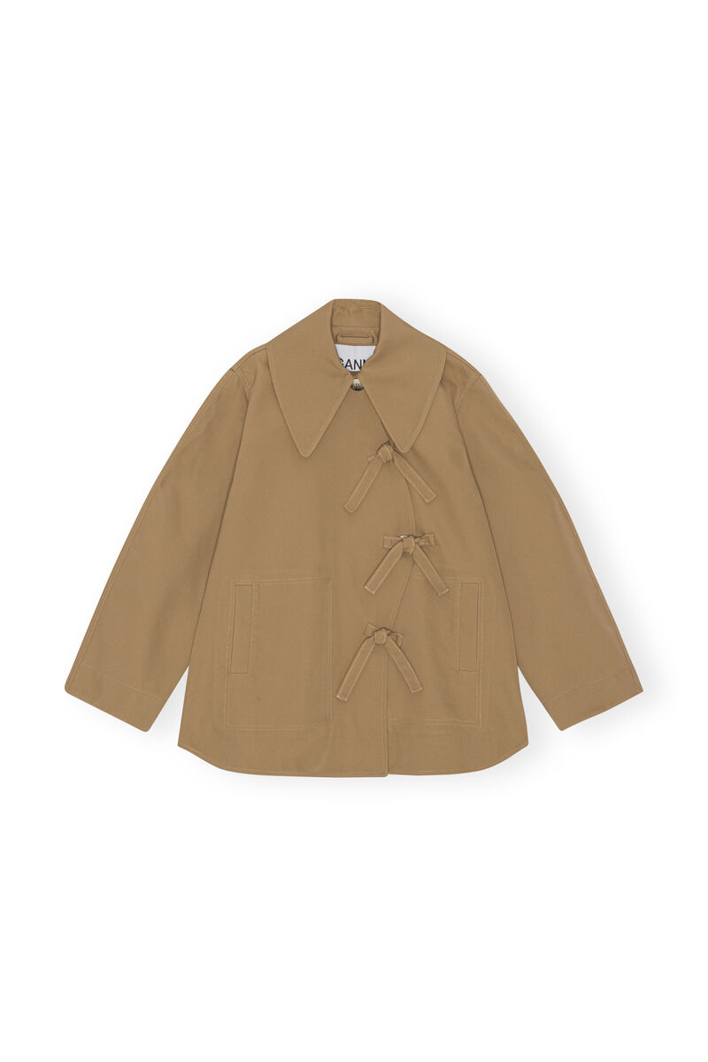 Heavy Twill Asymmetric Jacket, Recycled Polyester, in colour Petrified Oak - 1 - GANNI