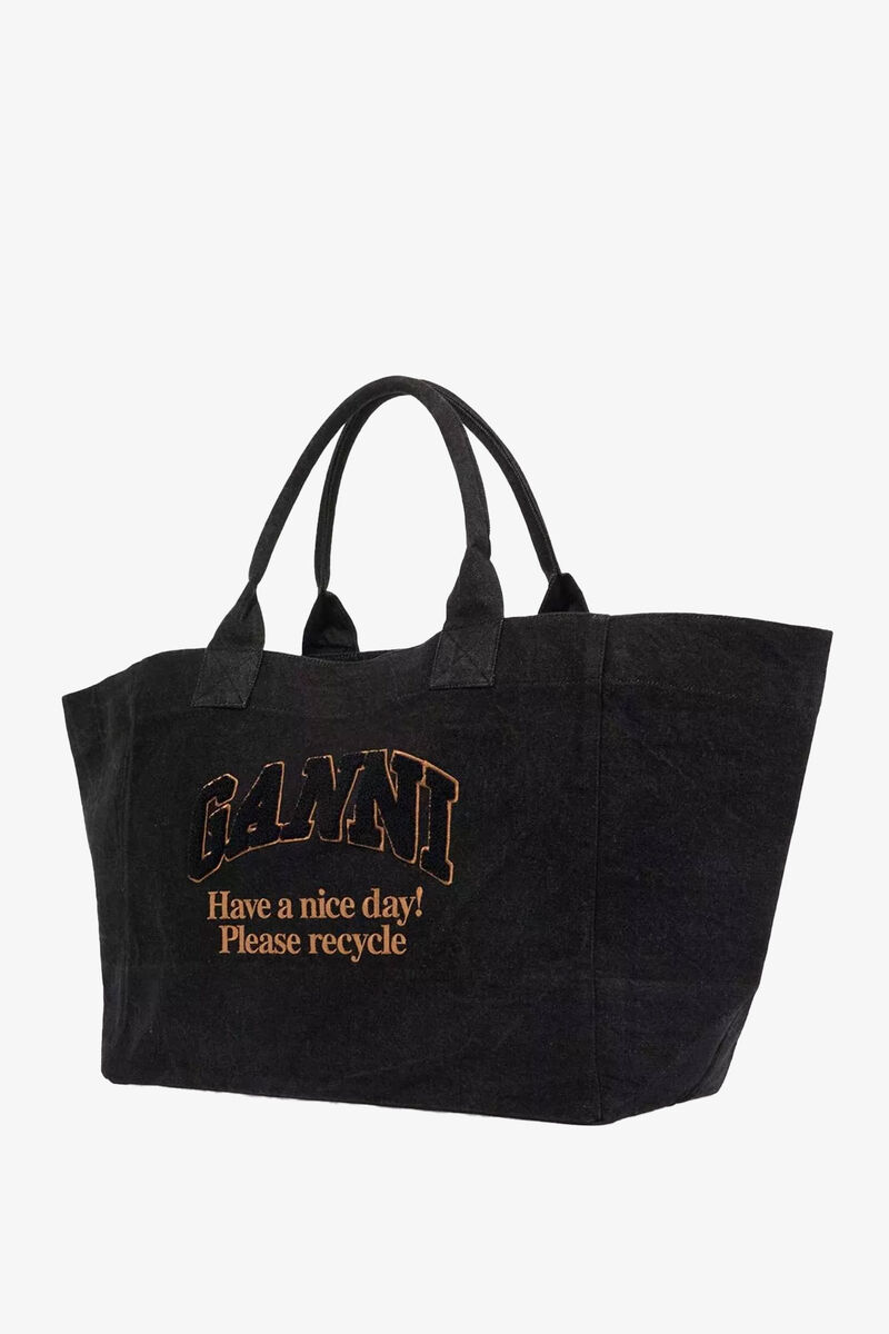 Denim XXL Tote, Cotton, in colour Black - 2 - GANNI
