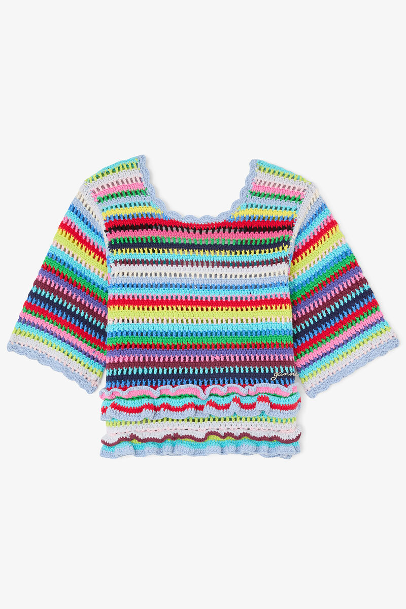 ストライプクロシェ トップ, Organic Cotton, in colour Multicolour - 1 - GANNI