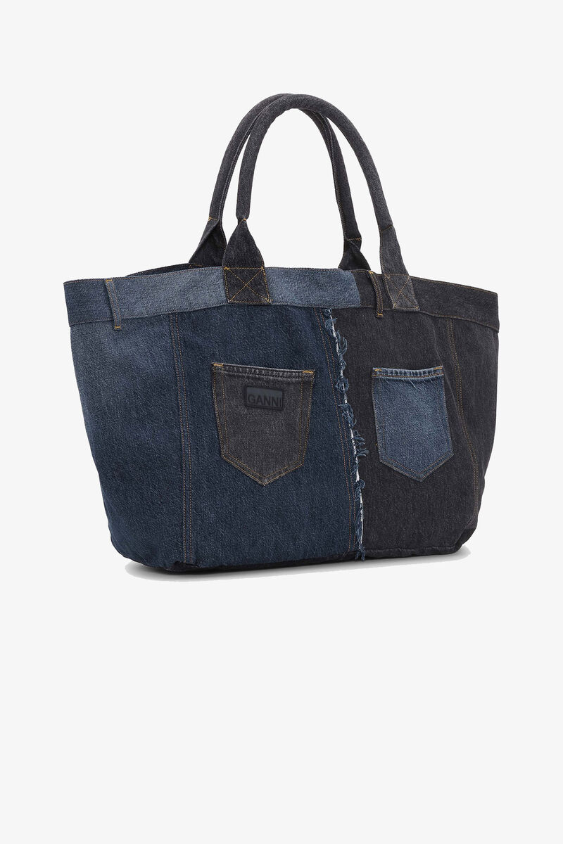 Denim Ommakeri Tote, Cotton, in colour Light Blue Stone - 2 - GANNI