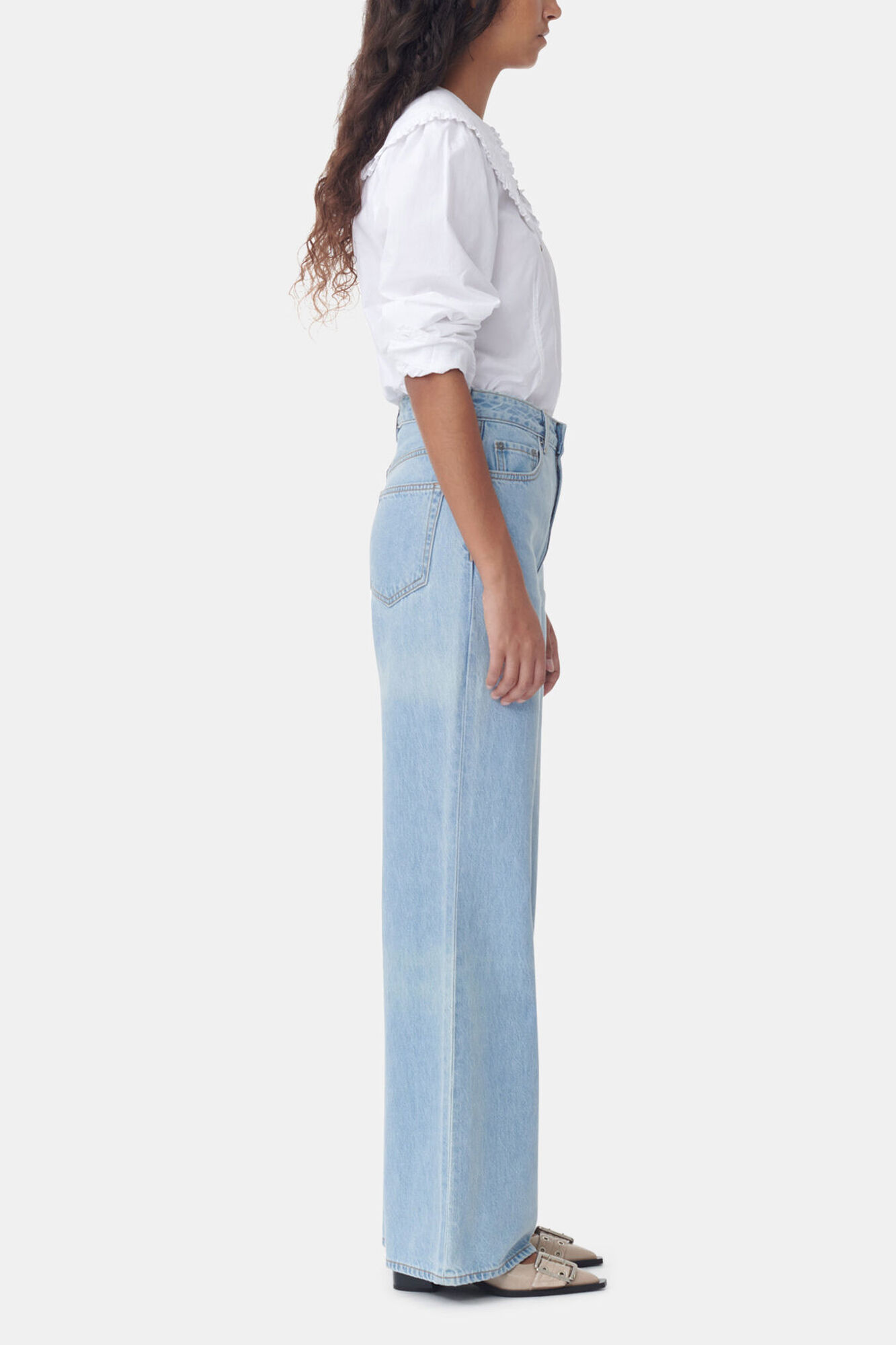 White Frill Collar Poplin Shirt, Cotton, in colour Bright White - 3 - GANNI