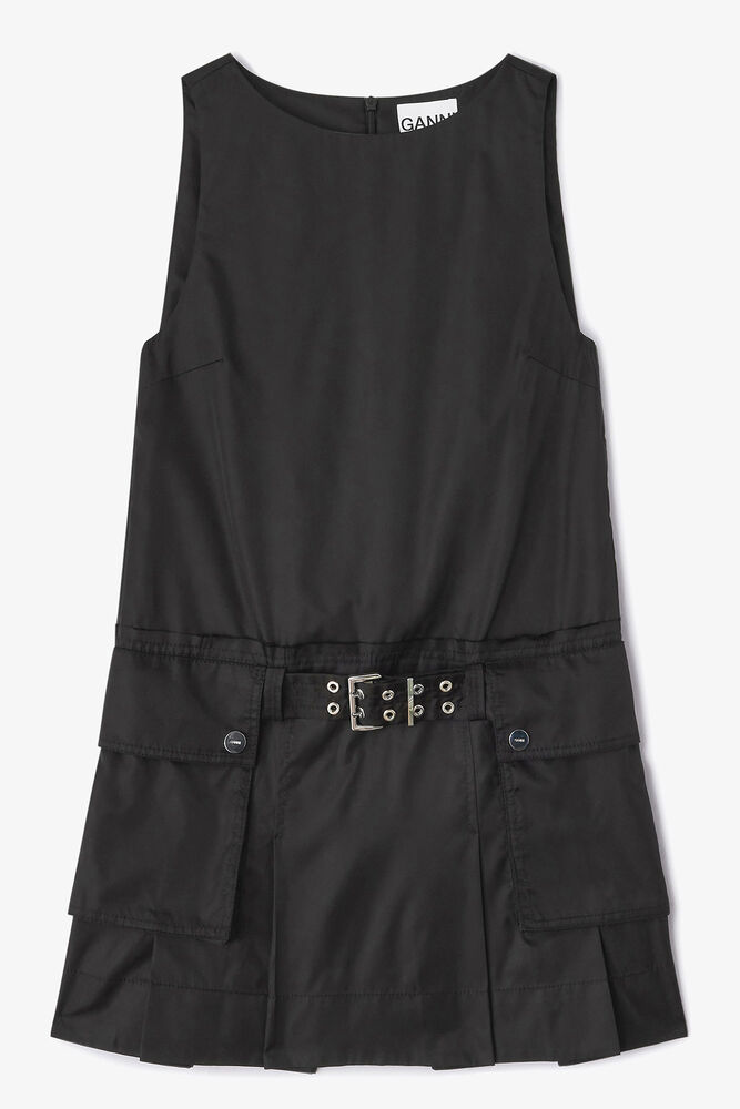 Duchesse Nylon Mini Dress, Jet Black