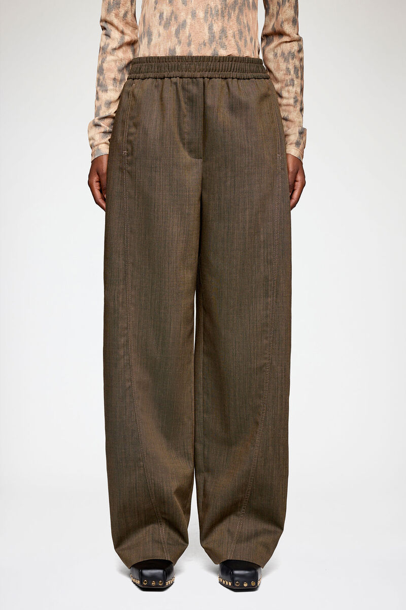 Trousers in Brown Wool Melange, Recycled Wool, in colour Canteen - 2 - GANNI
