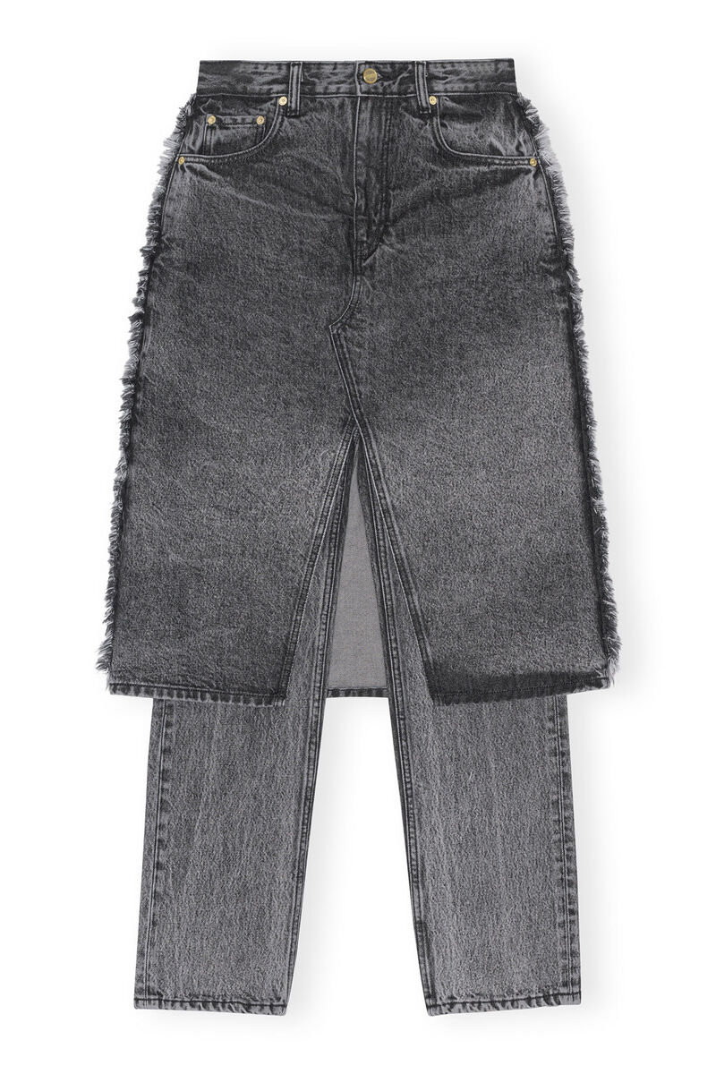 Rock-Jeans aus Snow-Washed-Denim, Cotton, in colour Black Washed - 1 - GANNI