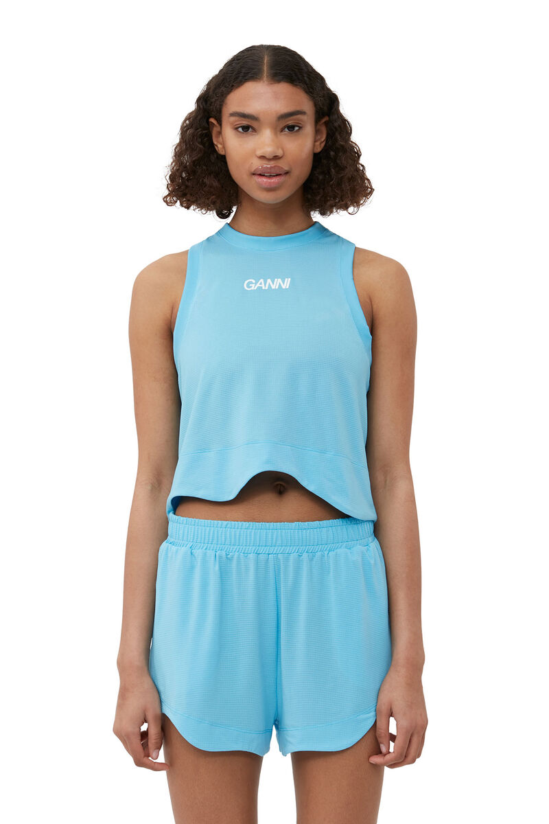 Active Mesh Top, Elastane, in colour Ethereal Blue - 1 - GANNI