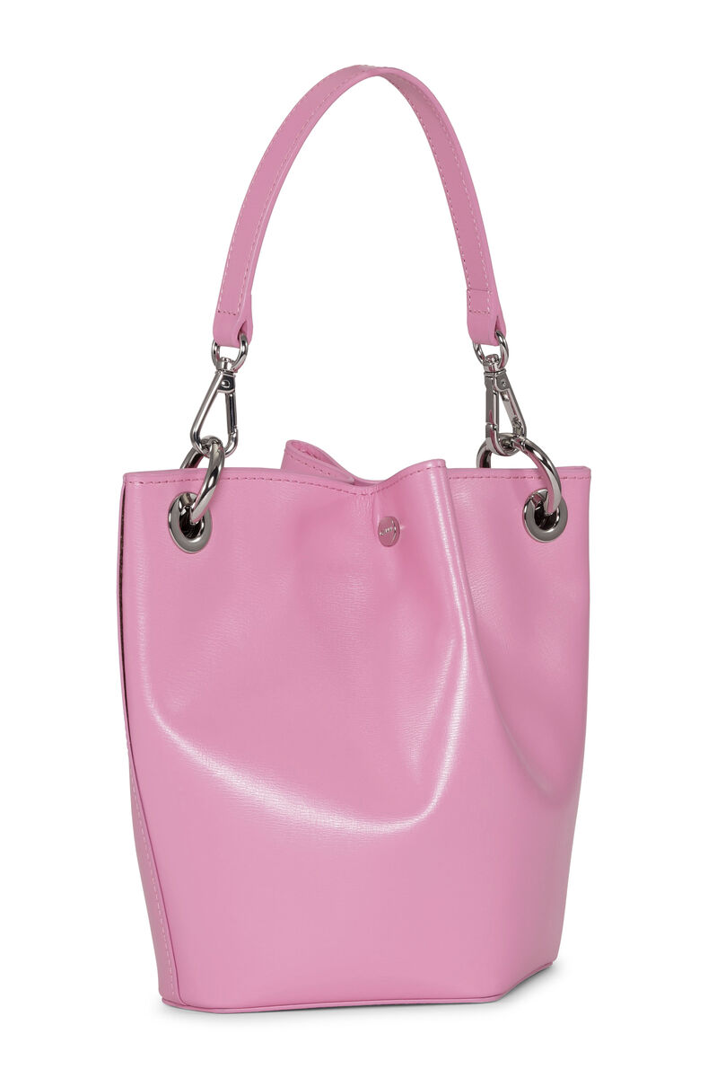 Small Diamond Bucket Bag, Leather, in colour Cyclamen - 2 - GANNI