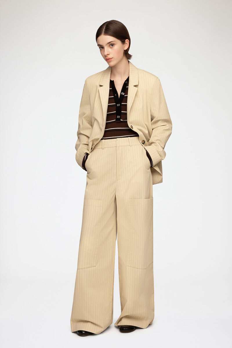 Trousers in Beige Suiting, Organic Cotton, in colour Summer Sand - 1 - GANNI