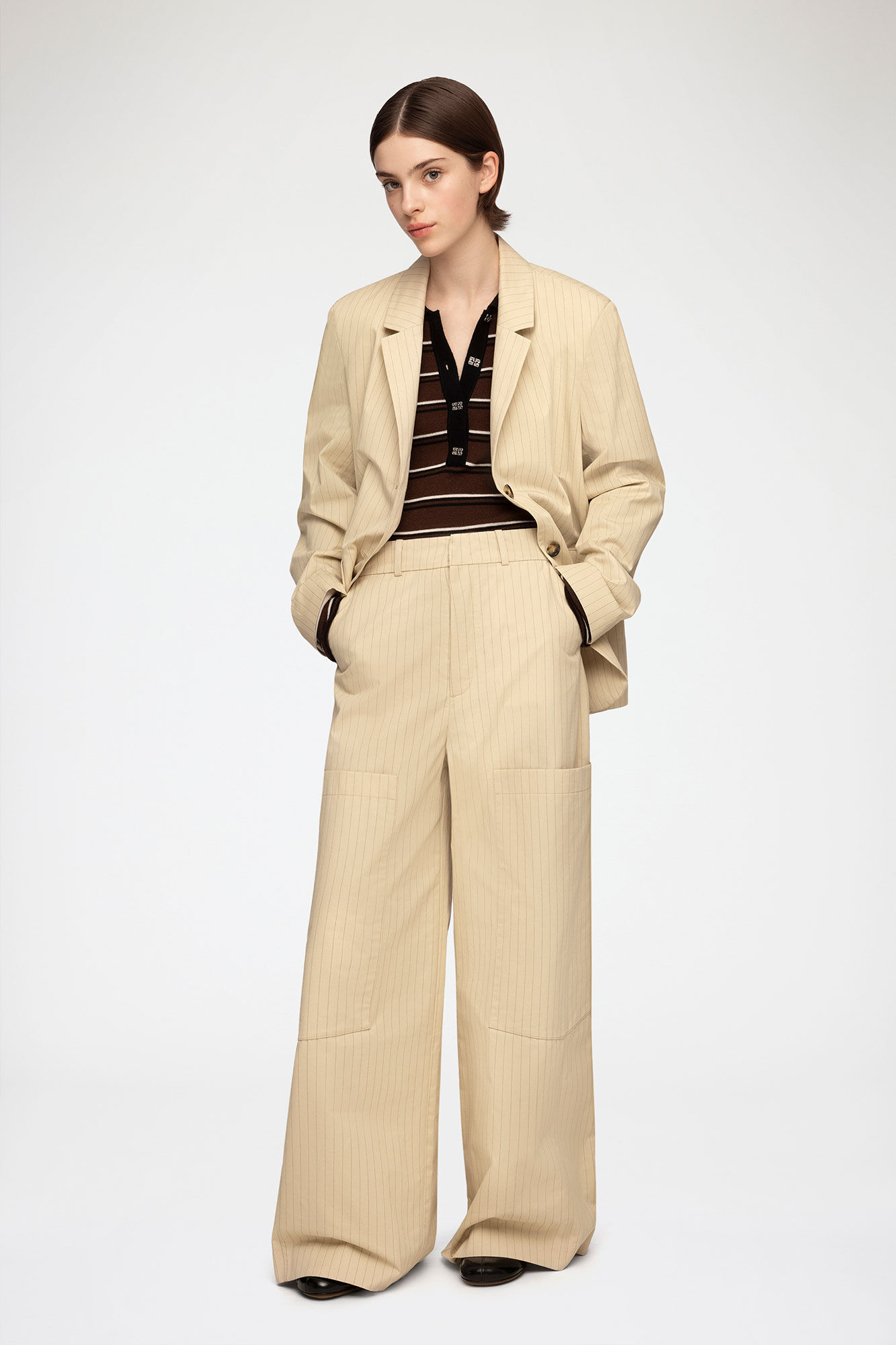 Trousers in Beige Suiting, Organic Cotton, in colour Summer Sand - 1 - GANNI
