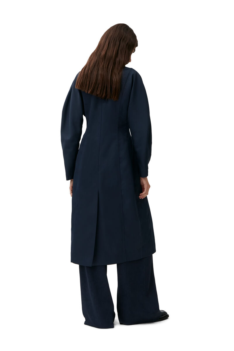 Twill Coat, Recycled Polyester, in colour Sky Captain - 2 - GANNI