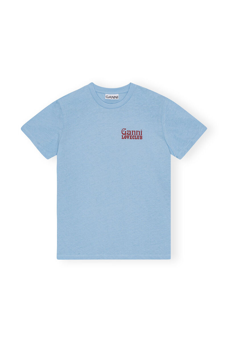 Blue Relaxed Loveclub T-shirt, Cotton, in colour Powder Blue - 1 - GANNI