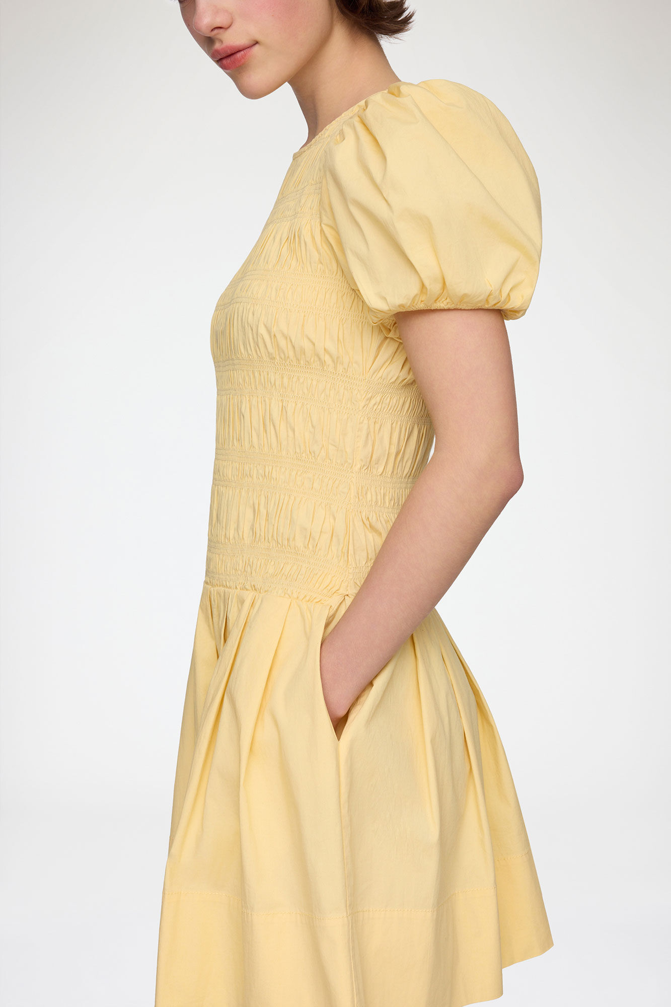 Mini Dress in Yellow Cotton, Organic Cotton, in colour Italian Straw - 3 - GANNI