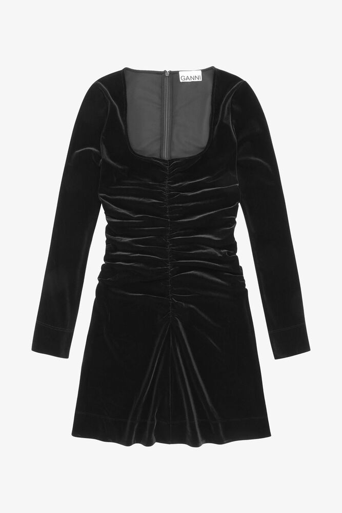 Black Velvet Jersey Mini Dress, Black