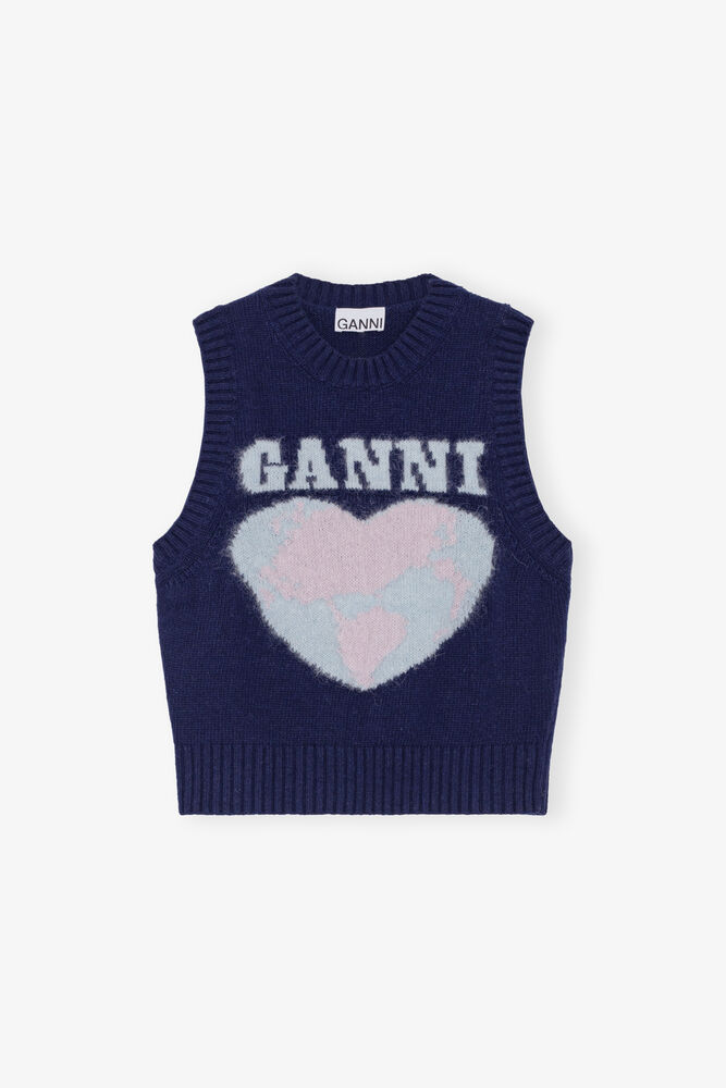 Navy Graphic Soft Wool Mix Vest, Sky Captain