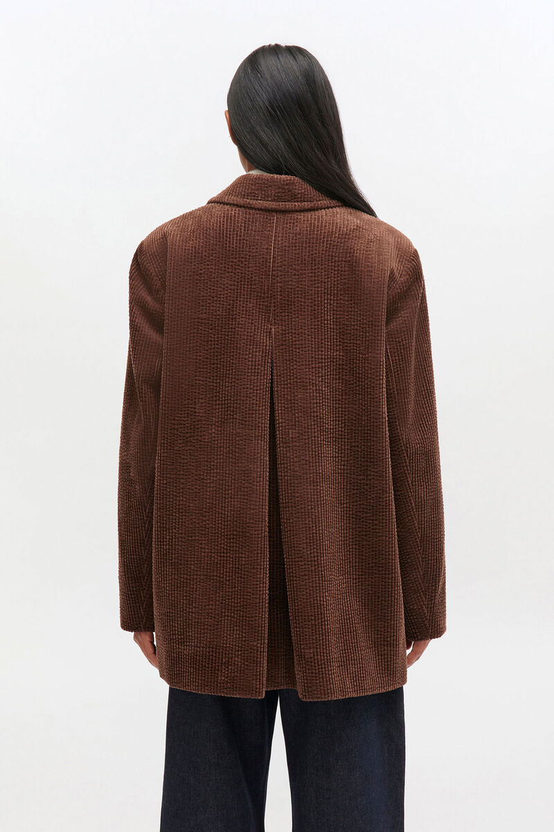 Brown Corduroy Blazer, Cotton, in colour Chicory Coffee - 3 - GANNI
